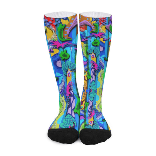 “Labyrinth” Blue Unisex Long Socks