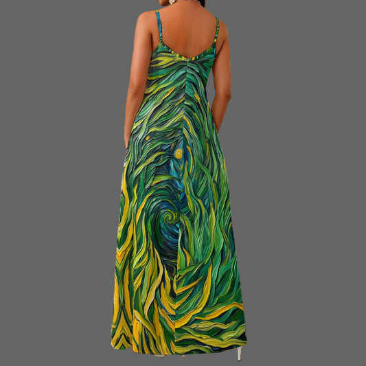 “Vincent Through the Seagrass” Women's Elegant V-Neck Maxi Dress