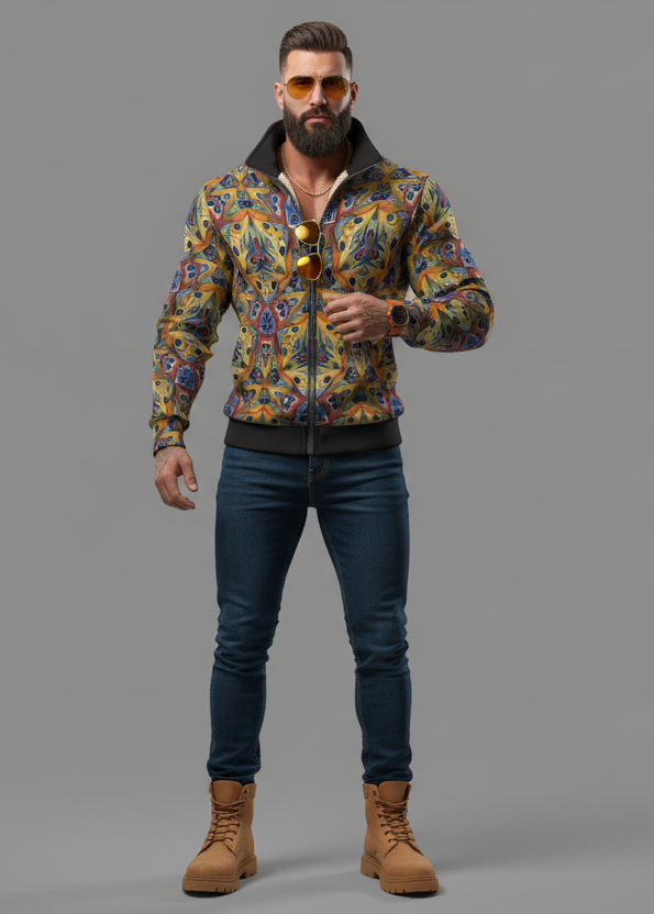 “Earthen Mandala” Men's Thick Knit Fleece Jacket