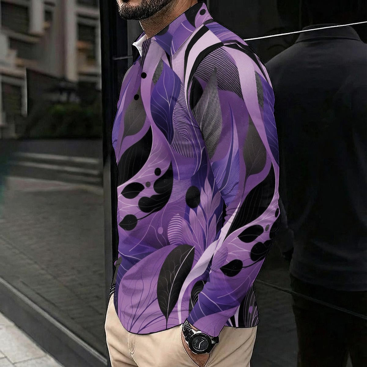 “Tangled Lilac” Men's Polo Shirt With Long Sleeve