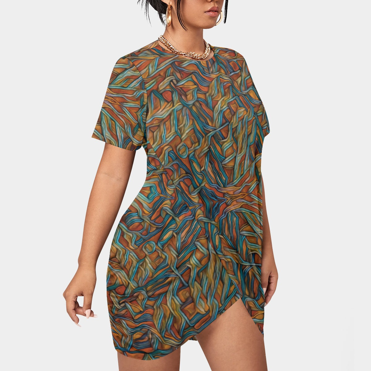 “Outback Breeze” Women’s Stacked Hem Dress With Short Sleeve(Plus Size)