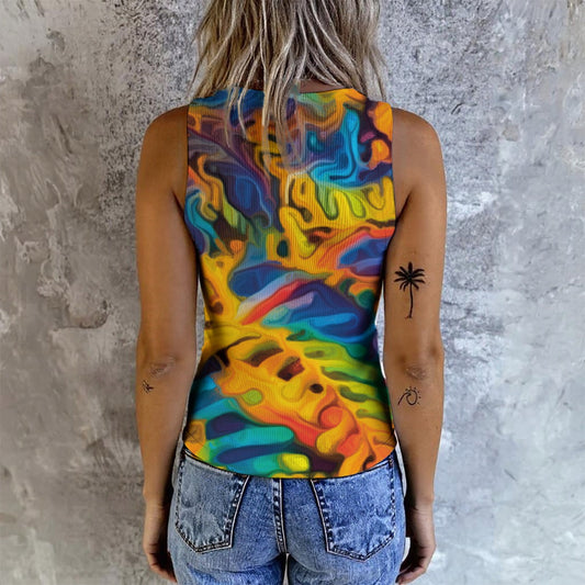 “Rainbow Fernery” Women's Button Vest