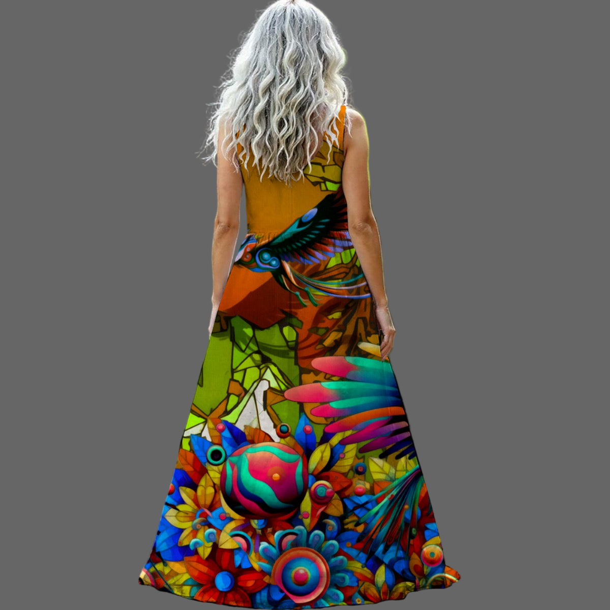 “Yellow Garden of Unseemly Delights” Women’s Sleeveless Maxi Dress