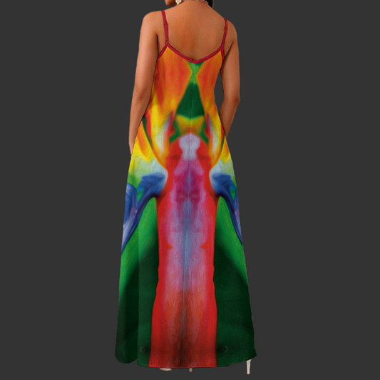 āBird of ParadiseāPrint Women's Elegant V-Neck Maxi Dress