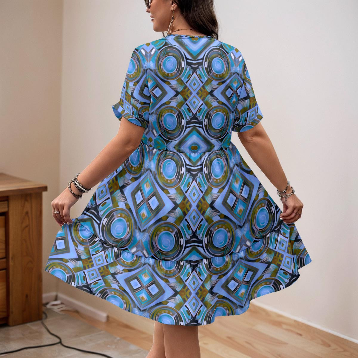 “Mystical” Women’s Floral V-Neck Short Sleeve Dress