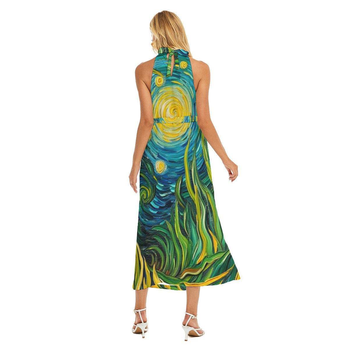 “Vincent Through the Seagrass” Women's Wrap Hem Belted Halter Dress
