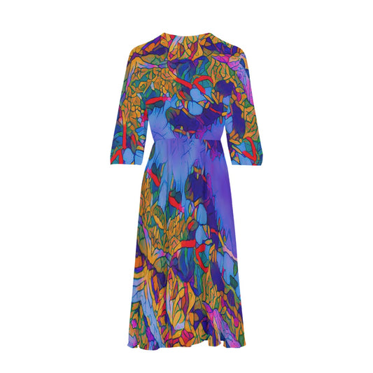 “Cerulean Spectrum” Women's Knee-Length V-Neck Dress