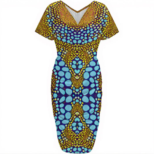 “Sunstone” Women's V-neck pleated dress