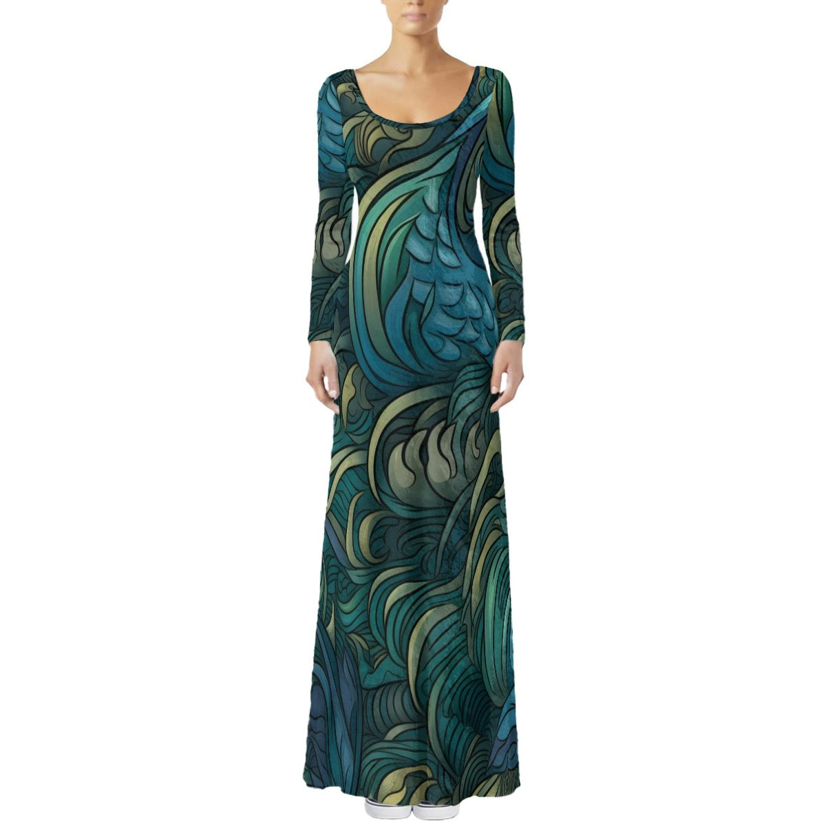 “Blue Torrent” Women's Velvet Shine Maxi Dress