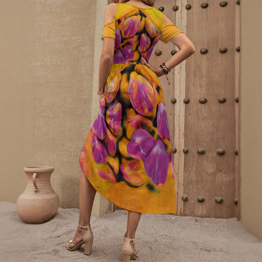 “Agapanthus” Women's V-neck Off-shoulder Dress