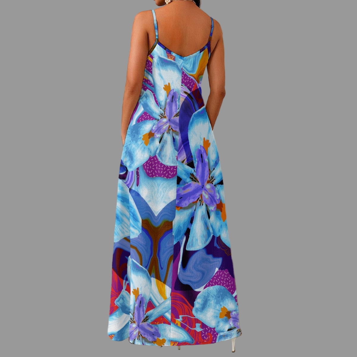 “The Blue Dietes” Elegant V-Neck Maxi Dress