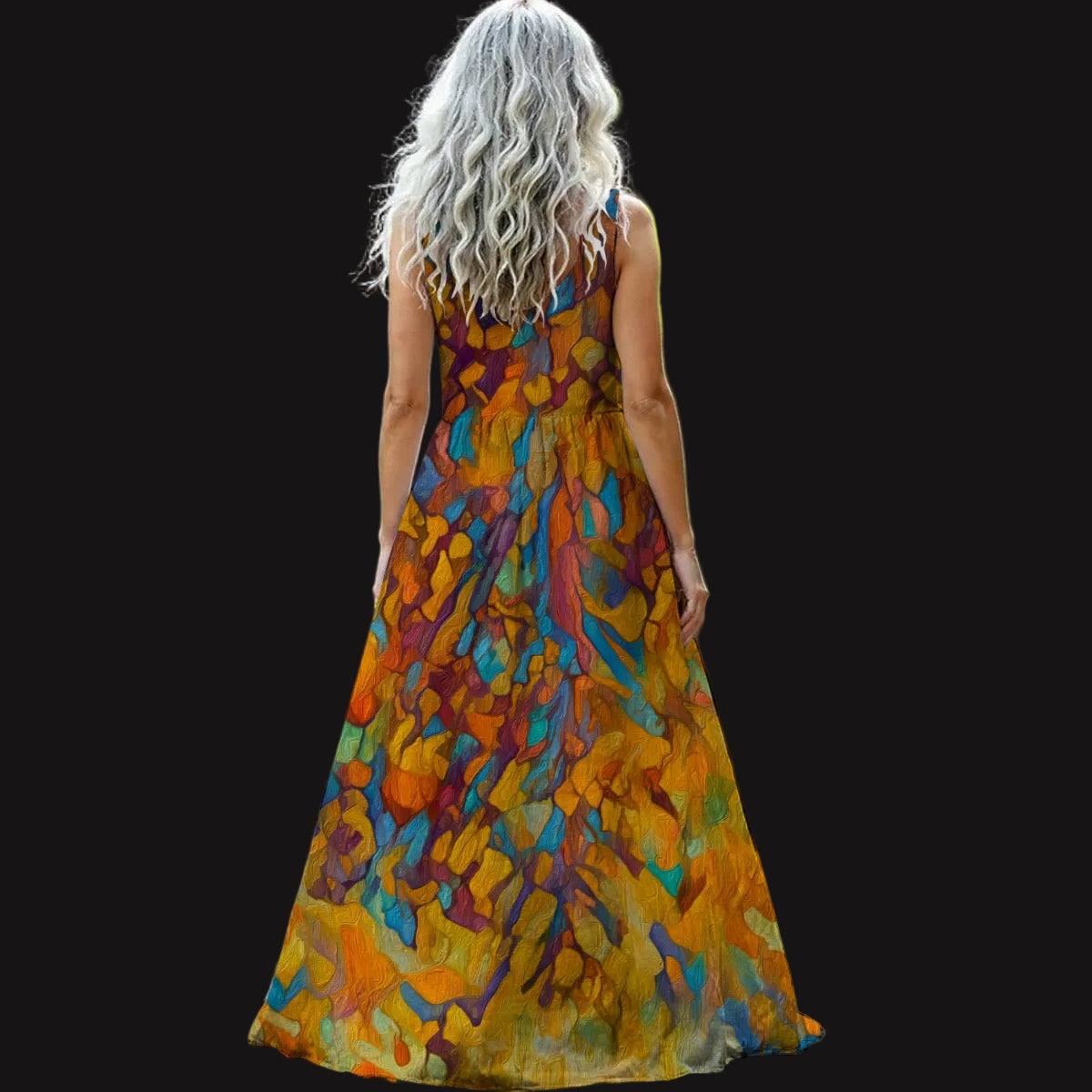 “Gilded Pathways” Women’s Sleeveless Maxi Dress