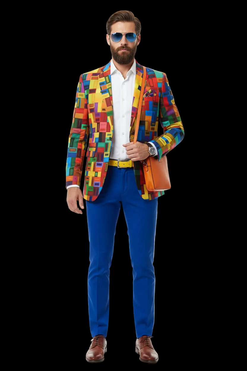 “Blocked” Men's Casual Flat Lapel Collar Blazer | 245GSM Cotton
