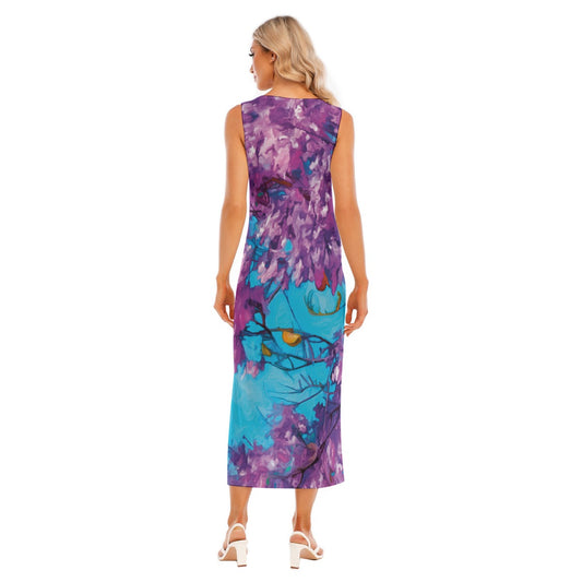 “Jacaranda Season” (Cobalt) Women's Tank Top Long Dress