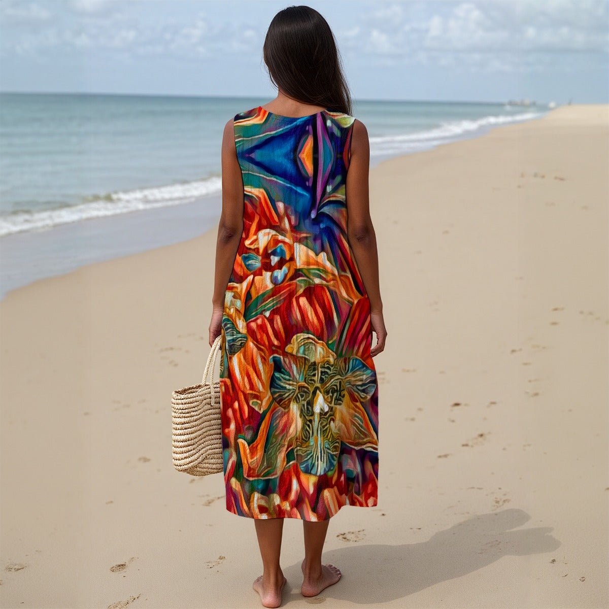 “Orchid Flame” Women's Sleeveless Dress With Pocket|125GSM Slub Cotton