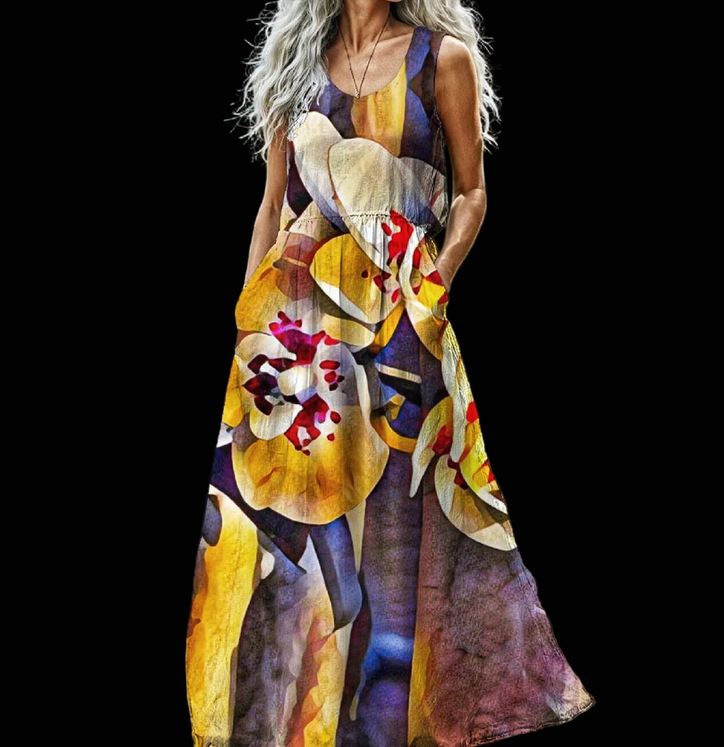 “Moth Orchid“ Sleeveless Maxi Dress