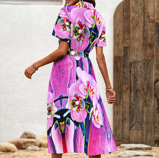 “Pink Orchid” Shirt Dress with Waist Tie