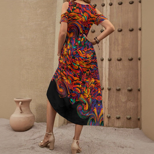 “Inferno” Women's V-neck Off-shoulder Dress