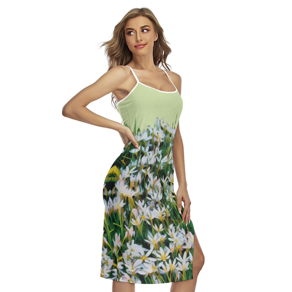 “Floral Fields” Women's Back Cross Cami Dress