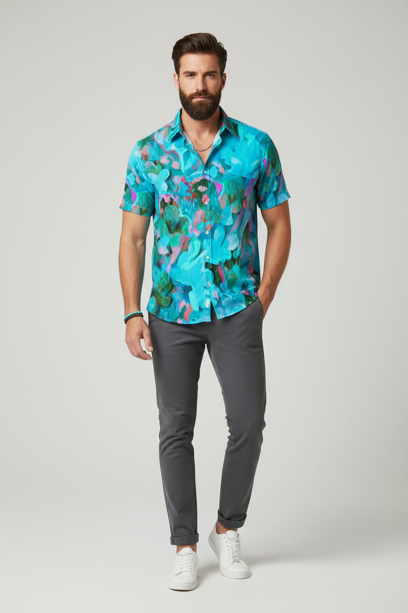 “Aqua Flora” Unisex Collared Shirt|115GSM Cotton poplin