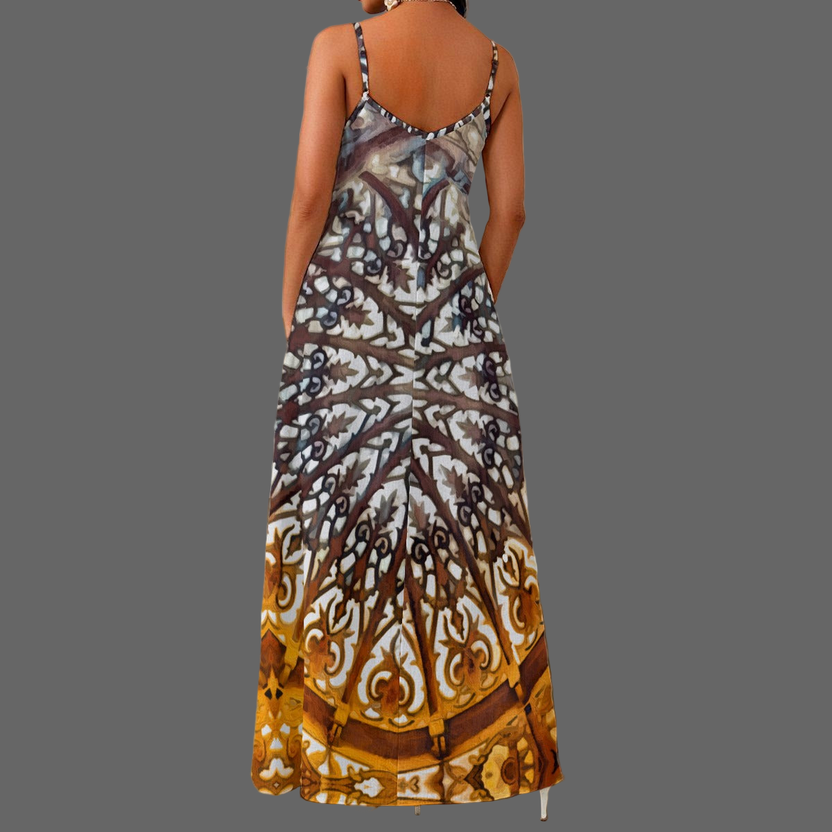 “Gothic Rose” Print Women's Elegant V-Neck Maxi Dress