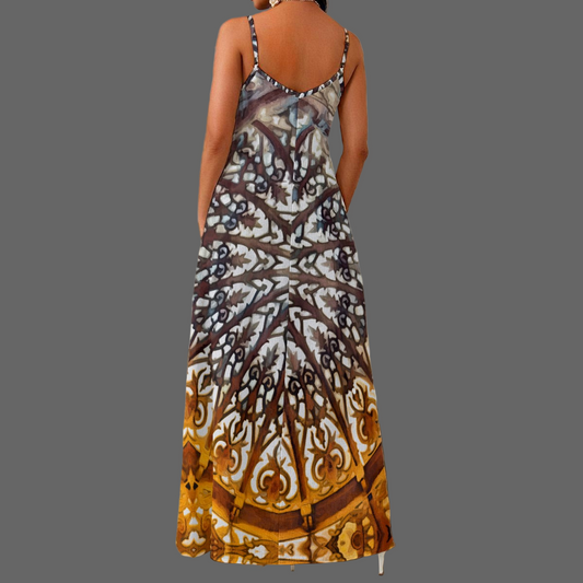 “Gothic Rose” Print Women's Elegant V-Neck Maxi Dress