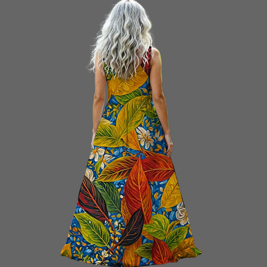 “Botanical Rhapsody” Women’s Sleeveless Maxi Dress
