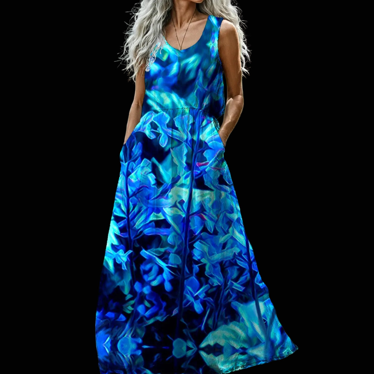“Electric Blue” Women’s Sleeveless Maxi Dress