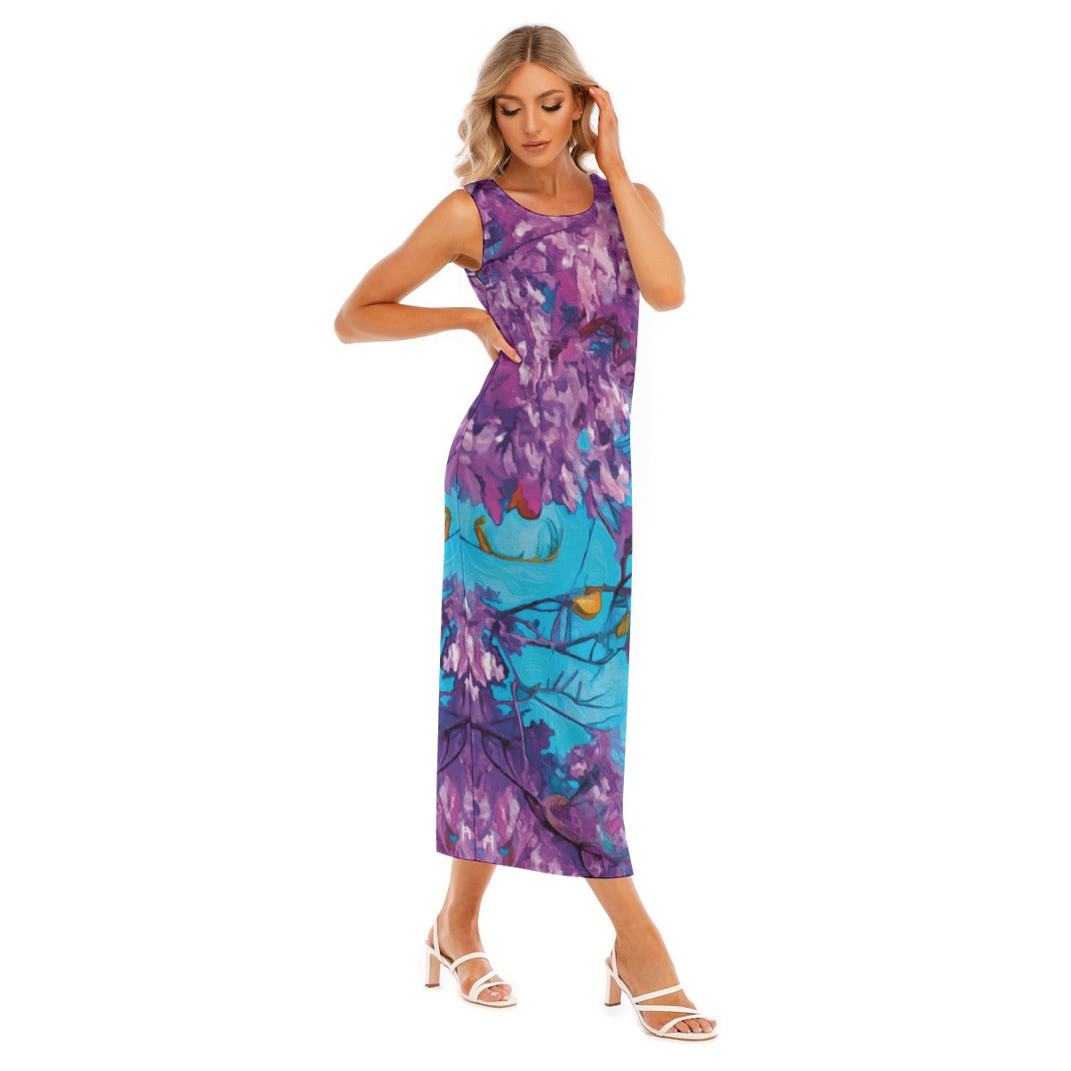 “Jacaranda Season” (Cobalt) Women's Tank Top Long Dress