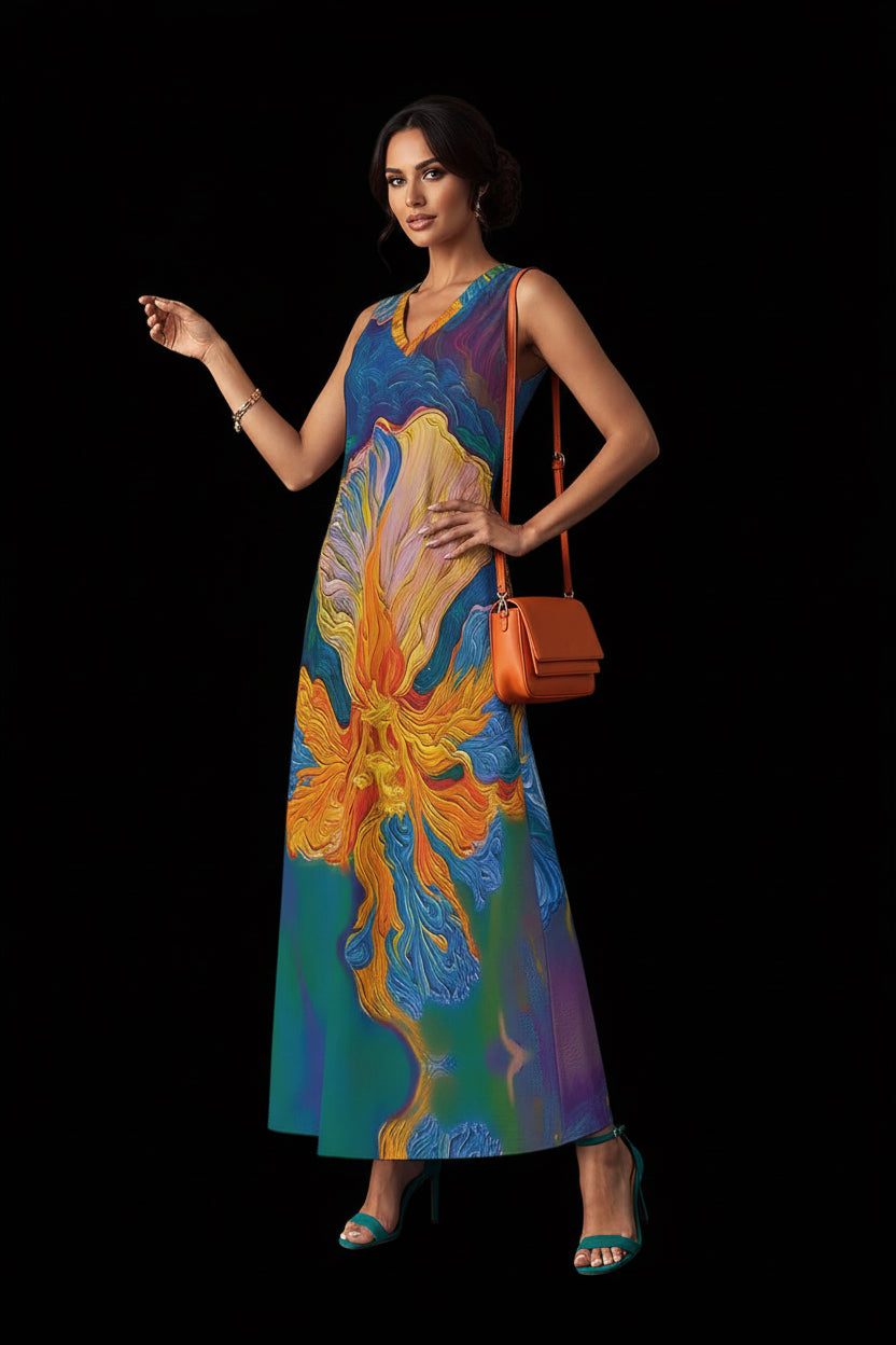 “Iris” Women's V-Neck Long Dress