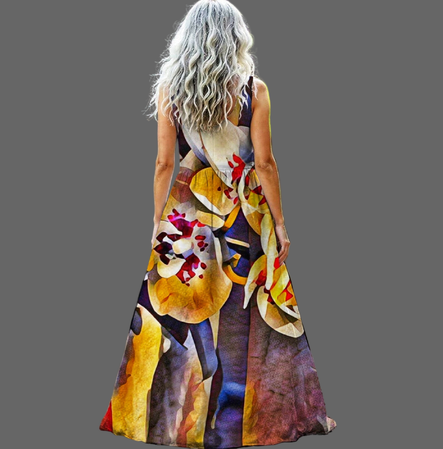 “Moth Orchid“ Sleeveless Maxi Dress