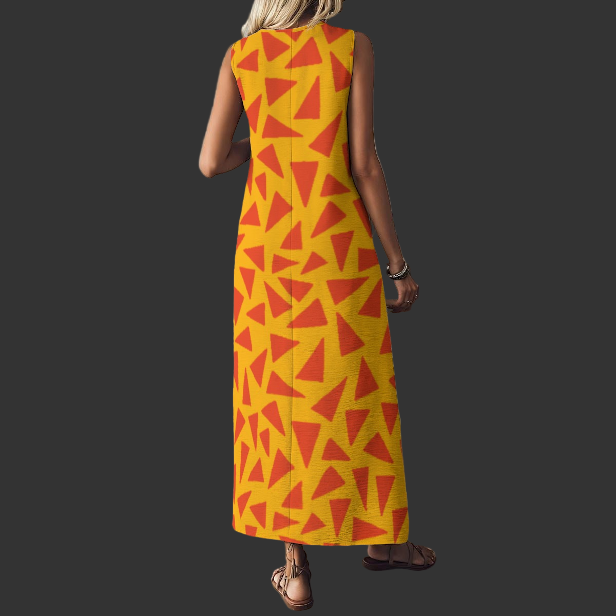 “Tangerine Tease” Women's V-Neck Long Dress