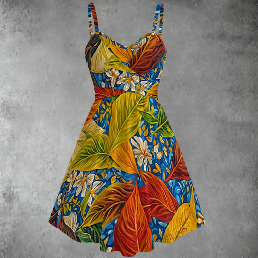 “Botanical Rhapsody” Women's Spaghetti Strap Dress