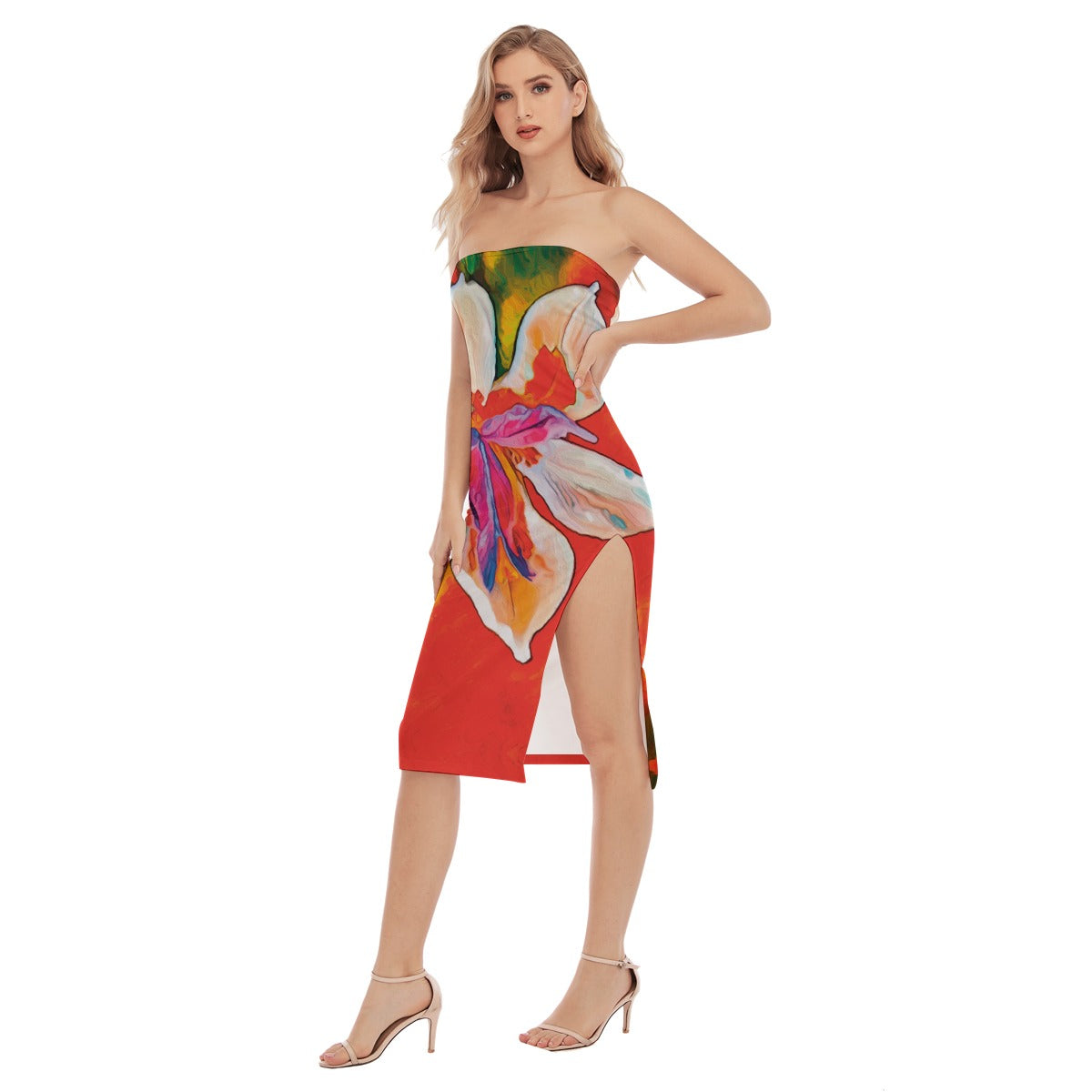 “Dietes” Women's Side Split Tube Top Dress