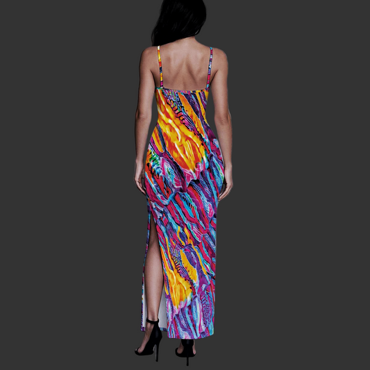 “Polychromous” Women's Long Dress with Slit