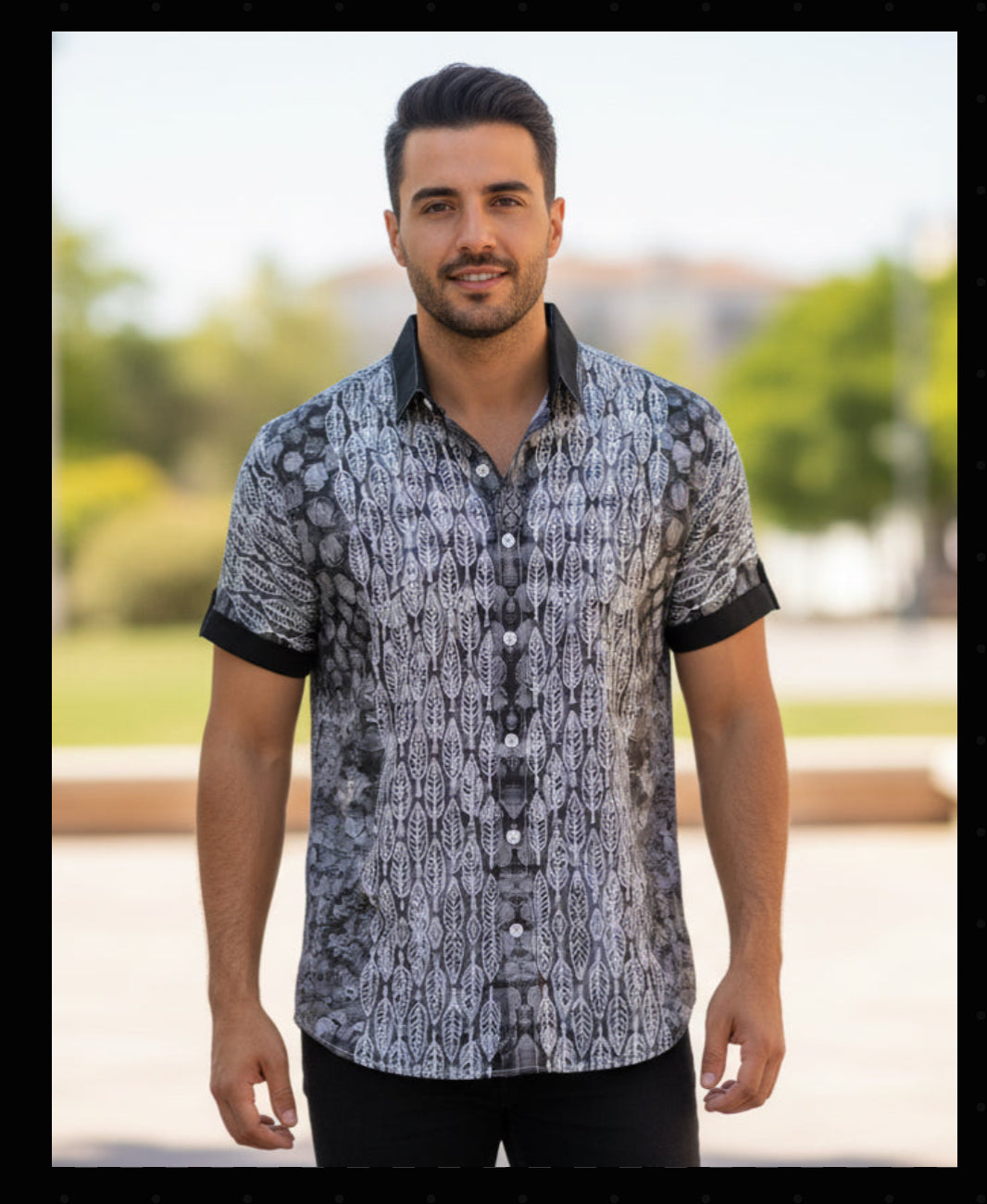 All-Over Print Men's Stand Collar Shirt|115GSM Cotton poplin
