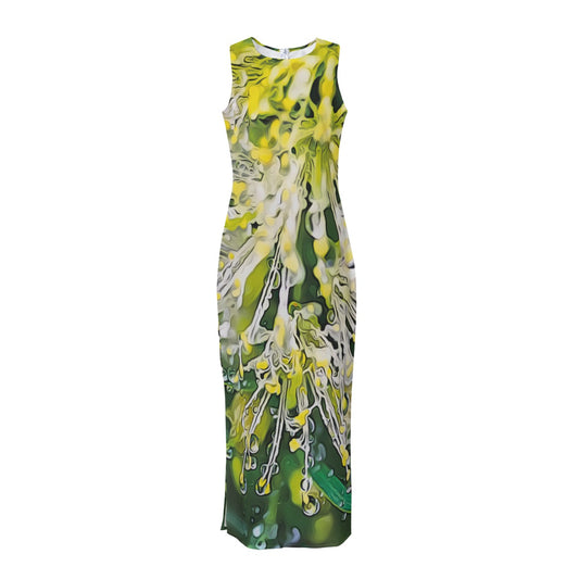 “White Bottlebrush” Women's Beach Perspective Chiffon Sleeveless Dress