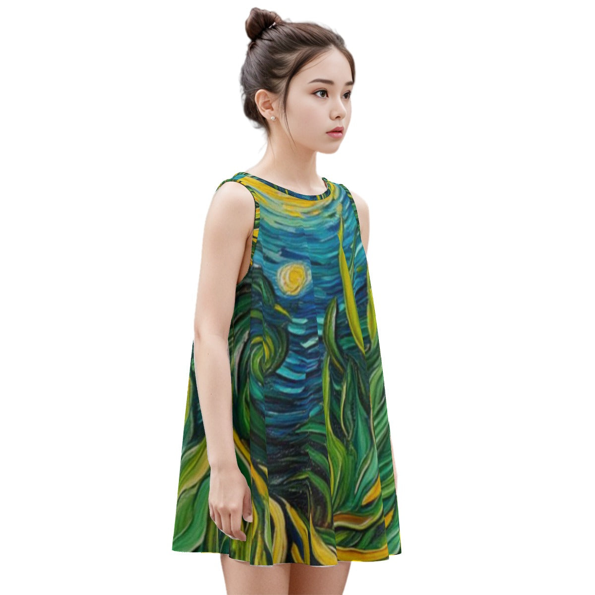“Vincent Through the Seagrass” Kid's Sleeveless Dress | 180GSM Cotton
