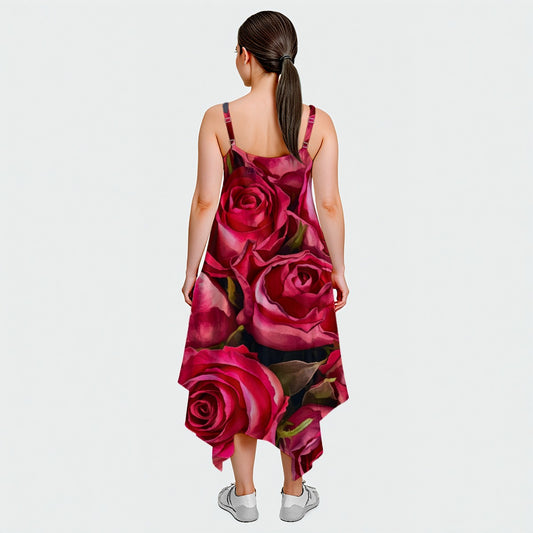 “Rose Red” Ladies Spaghetti Strap Maxi Dress