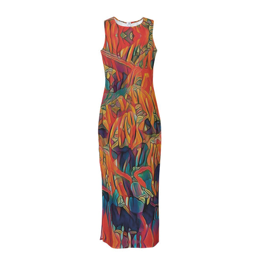 “Chromatic Fusion Dress” Beach Perspective Chiffon Sleeveless Dress