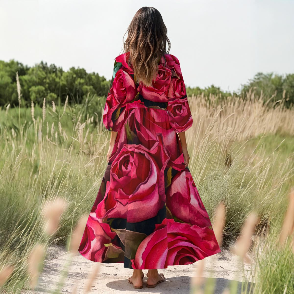 “Rose Red” Women's Long Sleeve Dress