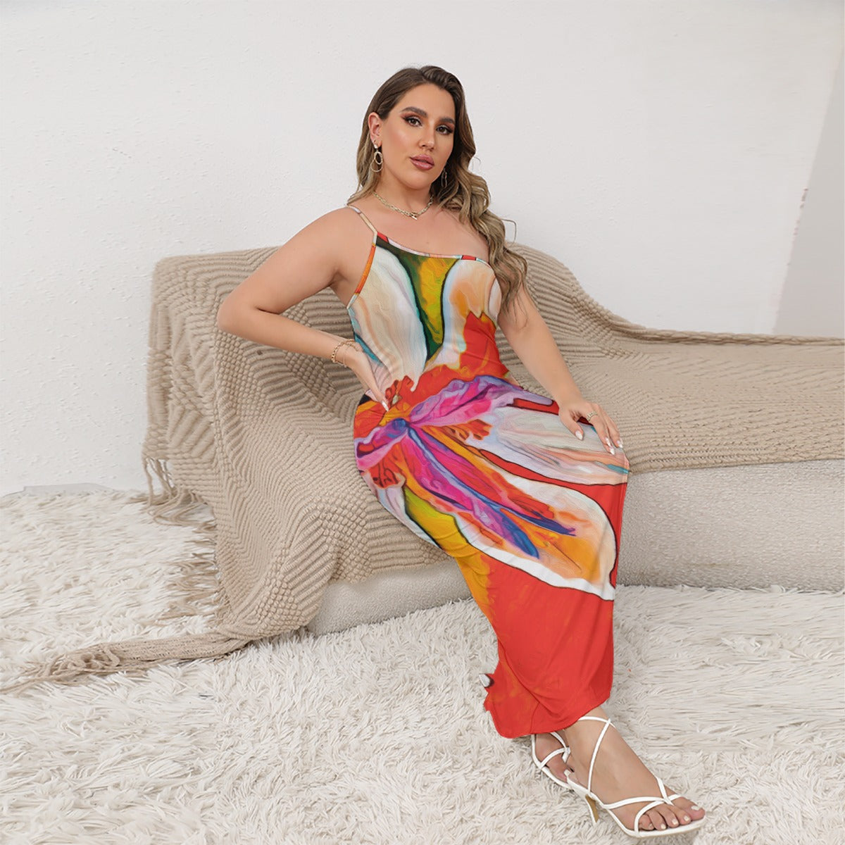 “Dietes” Women's Oblique-Shoulder Exposure Dress With Side Split (Plus Size)