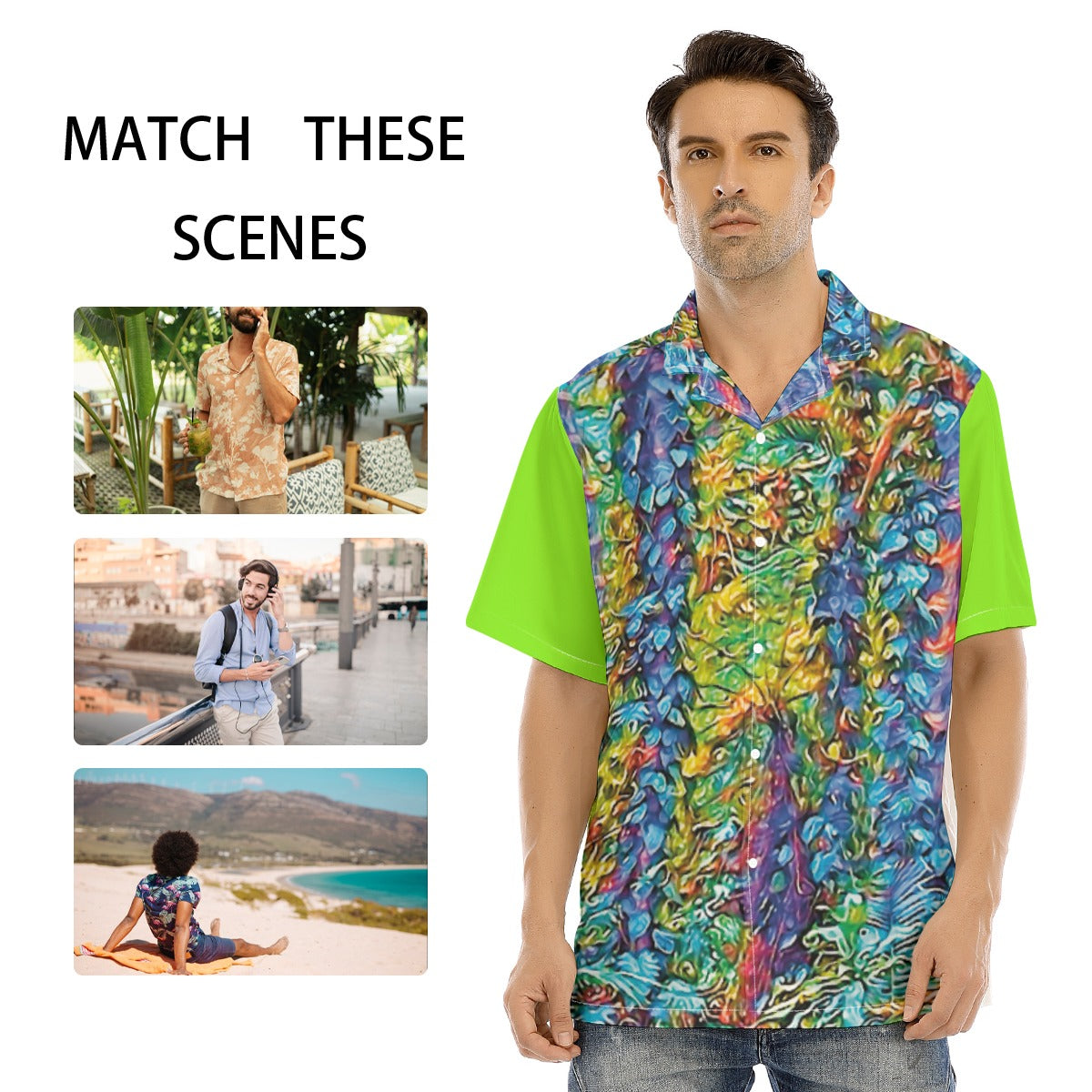 “Flouro Jungle” Men's Hawaiian Shirt With Button Closure