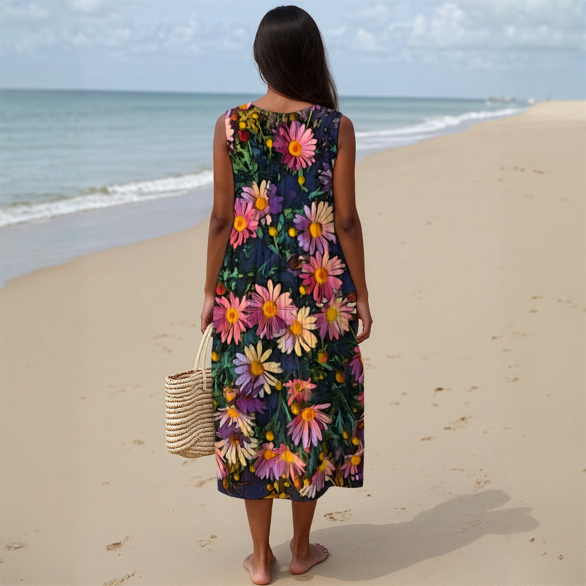 “ Midsummer Hues” Women's Sleeveless Dress With Pocket|125GSM Slub Cotton