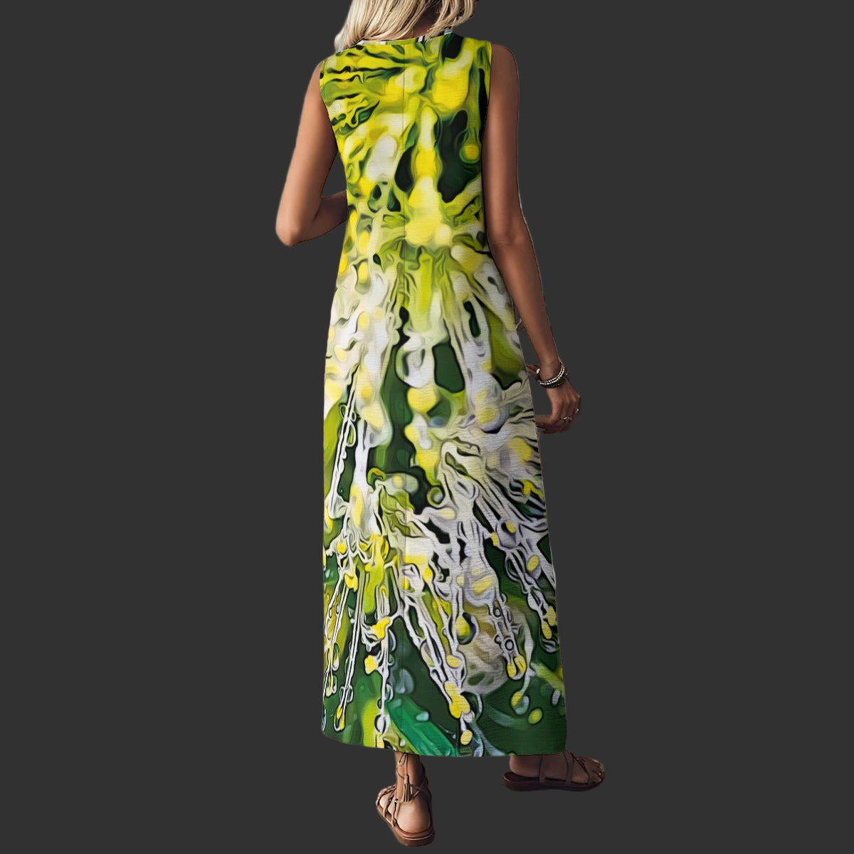 “White Bottlebrush” Women's V-Neck Long Dress