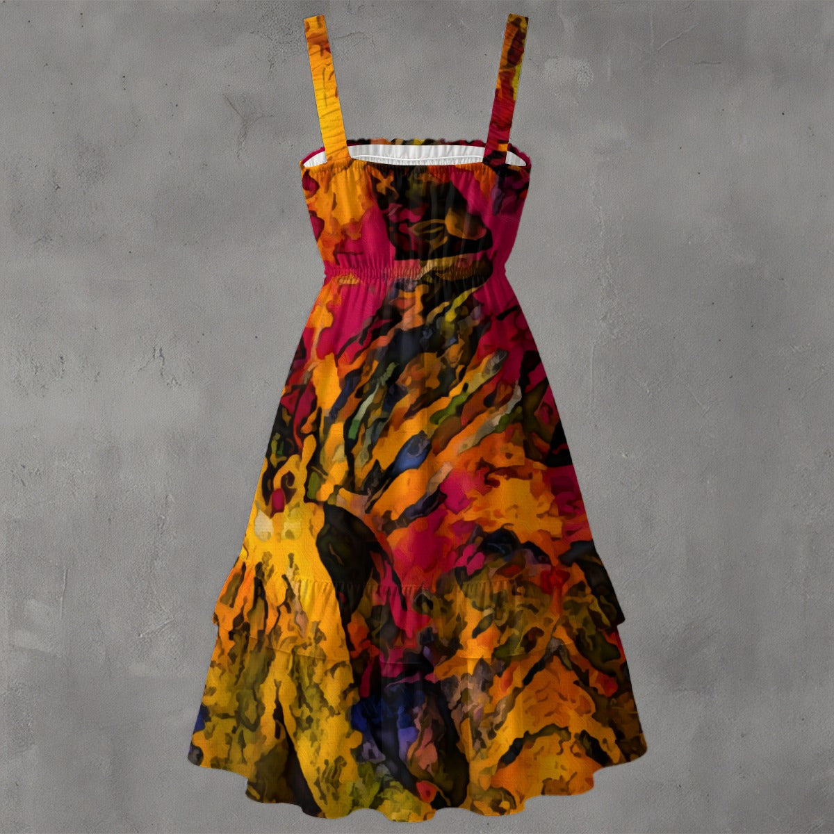 “Golden Flux”Women‘s Ruffle Hem Dress