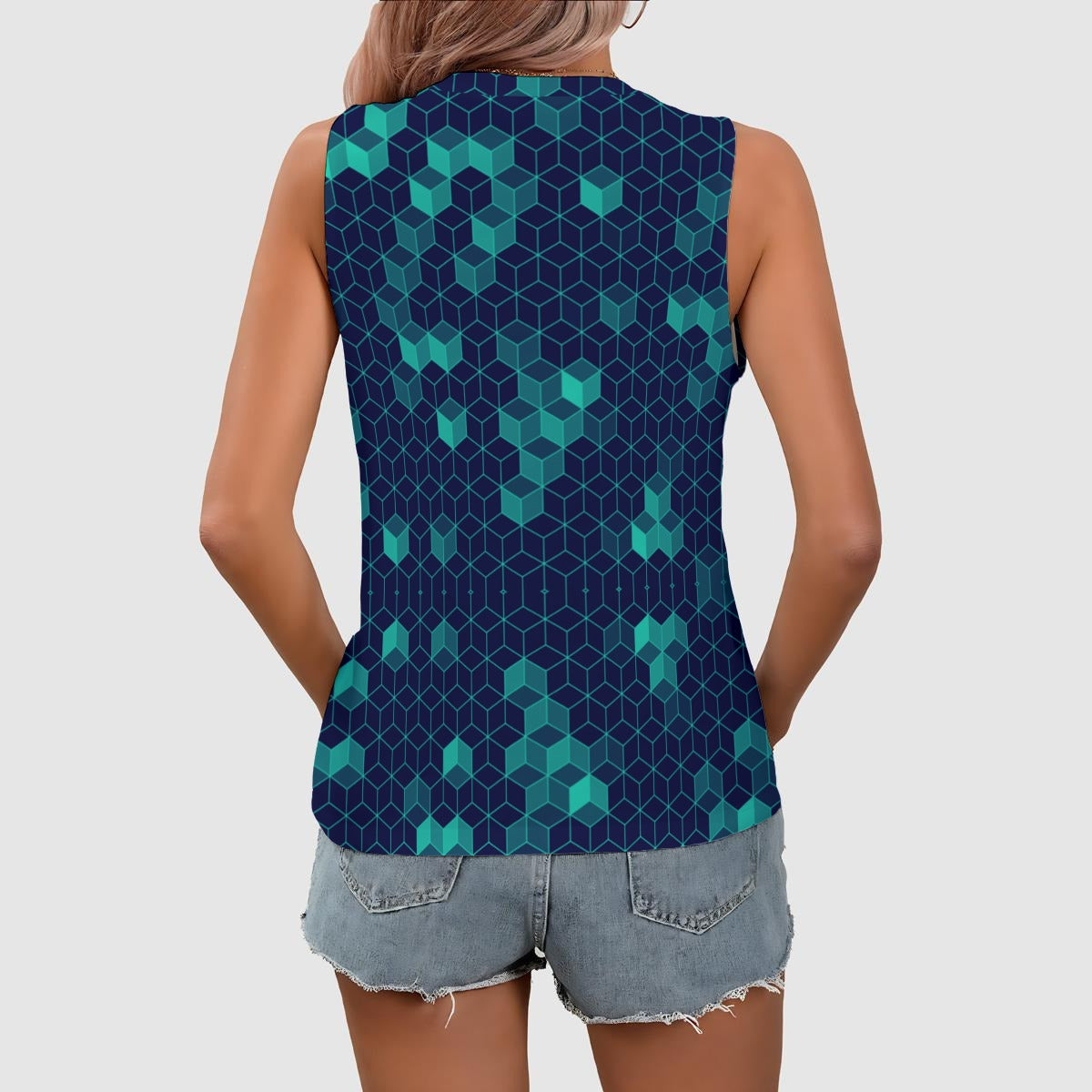 “Polyhedral” Women's Sleeveless V-Neck Tank Top