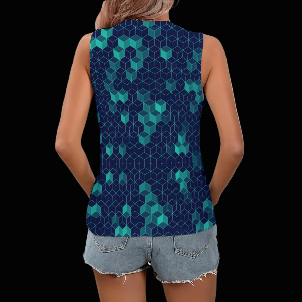 “Polyhedral” Women's Sleeveless V-Neck Tank Top
