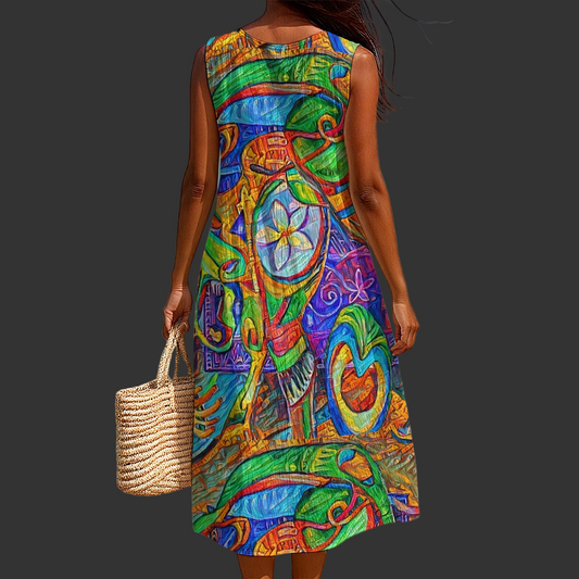 “Tropical Kaleidoscope” Women's Sleeveless Dress