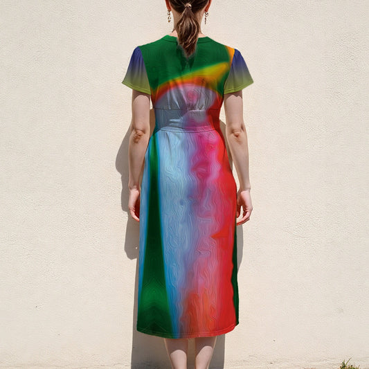 āBird of Paradiseā V-Neck Flutter Sleeve Midi Dress.